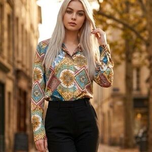 Boston Proper Multicolor Patterned Blouse